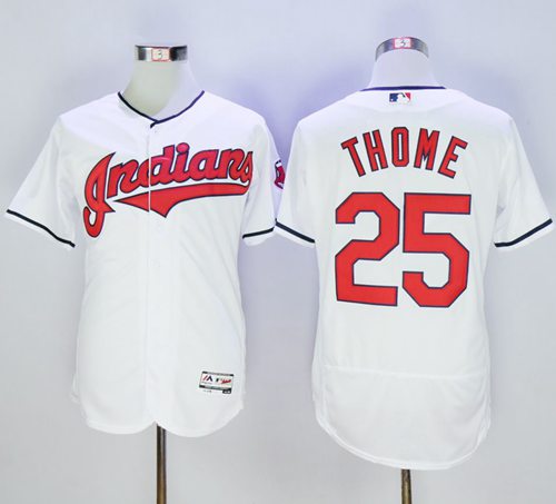 Indians #25 Jim Thome White Flexbase Authentic Collection Stitched MLB Jersey - Click Image to Close
